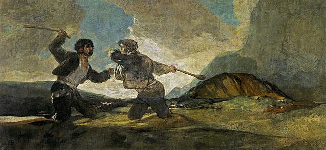 Francisco de Goya y Lucientes, Duelo a garrotazos(Fight with Cudgels),oil on canvas,1820-23.jpg